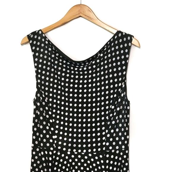Eva Franco Black and White Polka Dot Dress Sleeveless Midi Flowy Party Summer 8 - Picture 3 of 14
